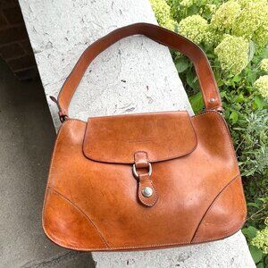 Dooney & Bourke Vintage Alto Saddle Italy Tan Florentine Hobo Shoulder Bag Rare